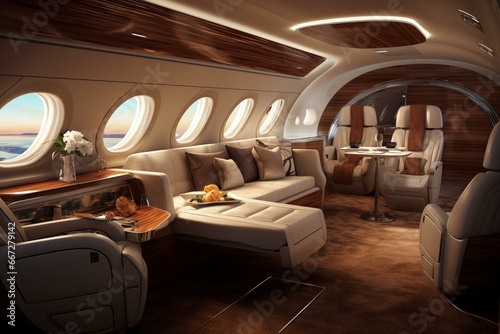 Luxurious high-end plane cabin. Generative AI