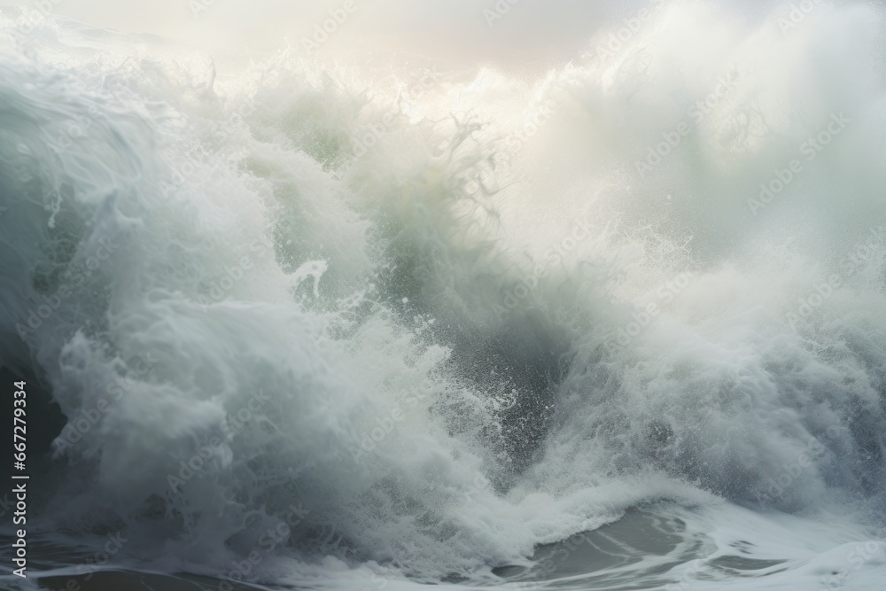 Frothy white ocean waves, crashing ashore.
