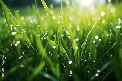 Fresh green grass, dew-kissed in the morning.