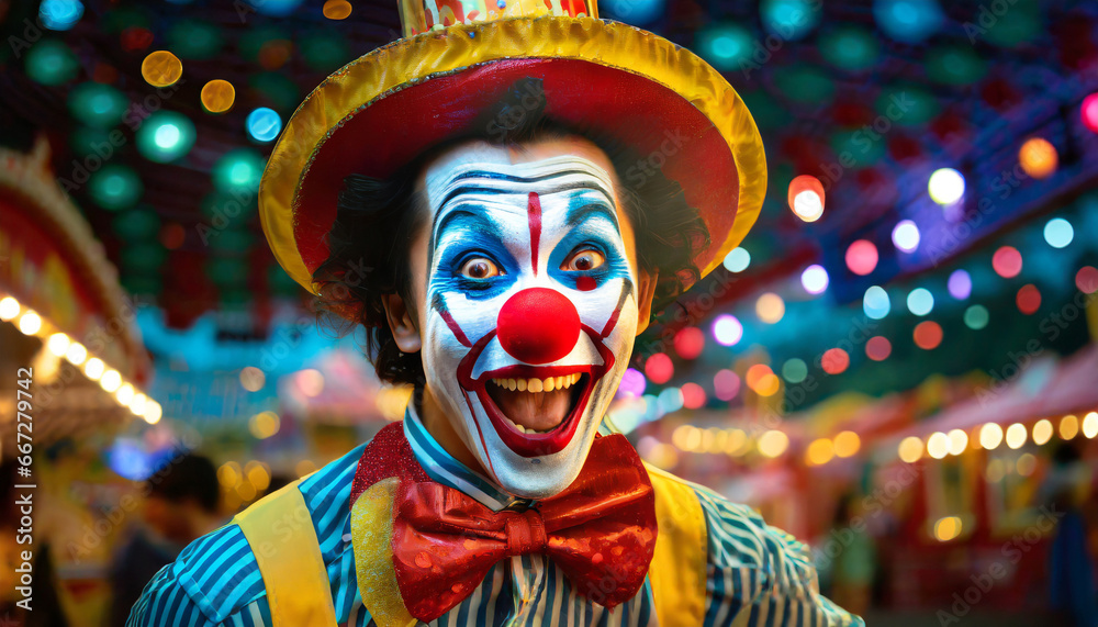 horror clown and creapy funfair or circus concept of evil and fear designed using generative ai - obrazy, fototapety, plakaty 