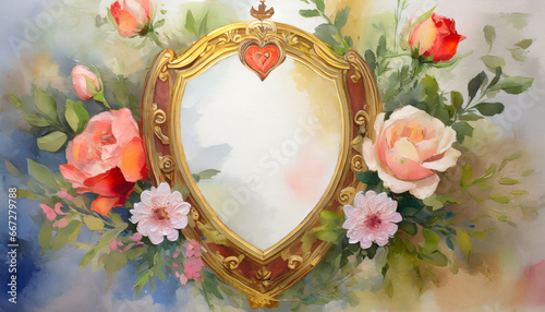 an oil painting of enchanted crest elegant sentiments an oil painting capturing the watercolor wedding crest surrounded by enchanting elements generative ai digital illustration photo
