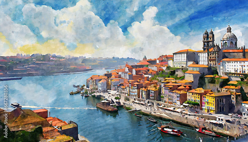 illustration of beautiful view of the city of porto portugal photo
