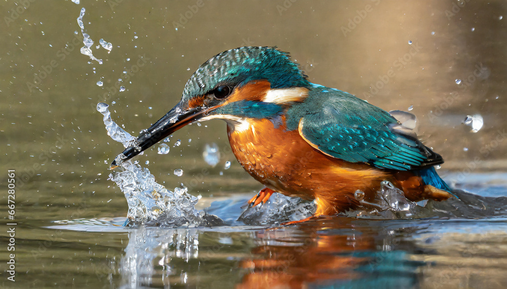 Fototapeta premium female kingfisher emerging from the water after an unsuccessful dive to grab a fish taking photos of these beautiful birds is addicitive now i need to go back again