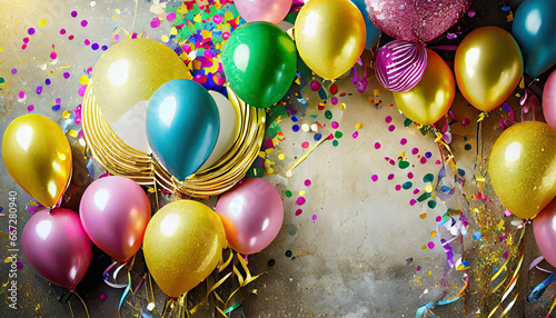 background with colorful balloons and glitter party birthday carnival