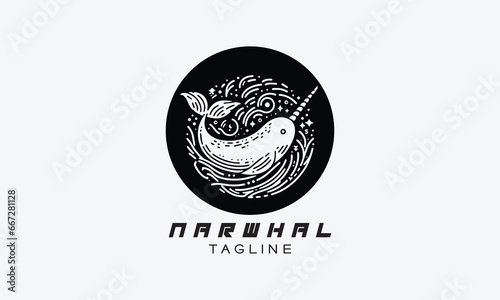 Narwhal vector logo icon illustration minimalistic design