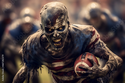 Zombie playing American football.