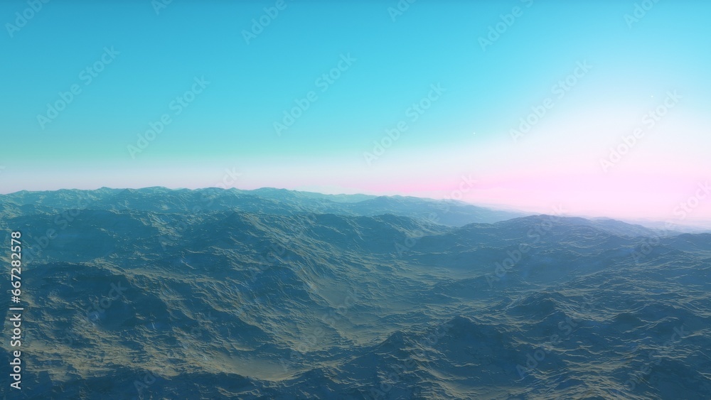 Mars like red planet, with arid landscape, rocky hills and mountains, for space exploration and science fiction backgrounds.
Mars like red planet, with arid landscape, rocky hills and mountains, for space exploration and science fiction backgrounds.