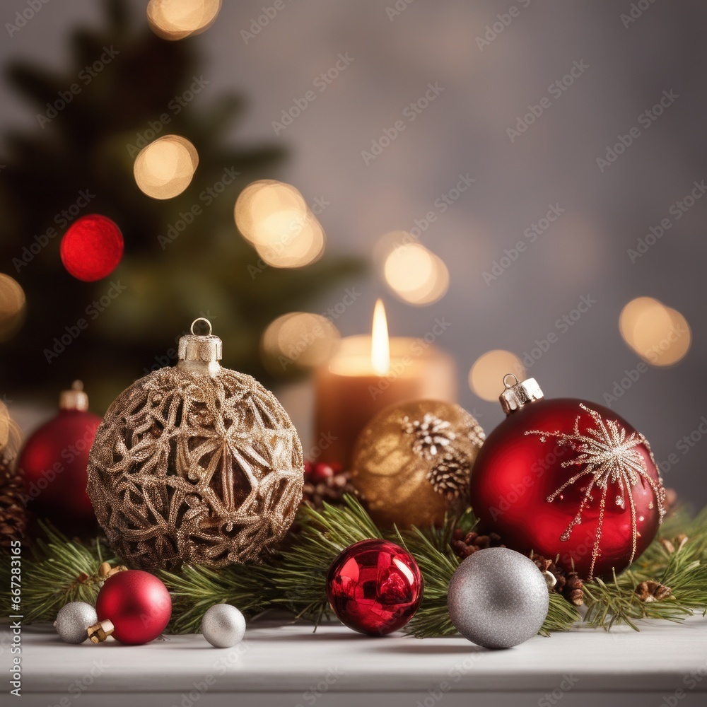 Home is decorated with Christmas ornaments, and gift boxes, as well as a light decoration with candles. Home is decorated with Christmas ornaments, and gift boxes, as well as a light decoration with candles.
