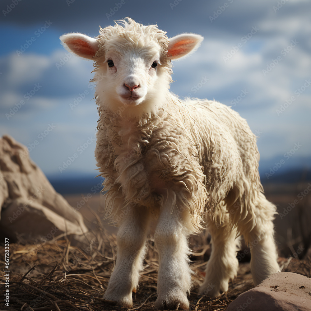 Obraz premium little lamb standing on a meadow