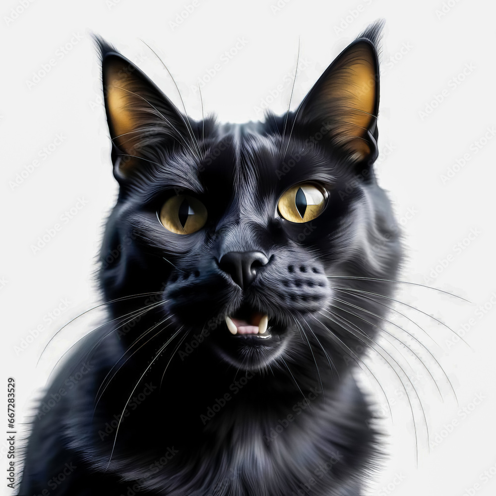 portrait of a beautiful short-haired cat, the cat meows, opens its mouth portrait of a beautiful short-haired cat, the cat meows, opens its mouth