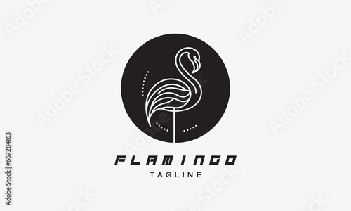 Flamingo vector logo icon illustration minimalistic line art style 