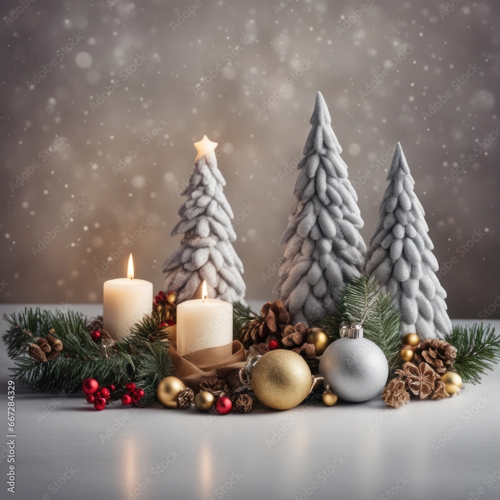 Home is decorated with Christmas ornaments, and gift boxes, as well as a light decoration with candles.