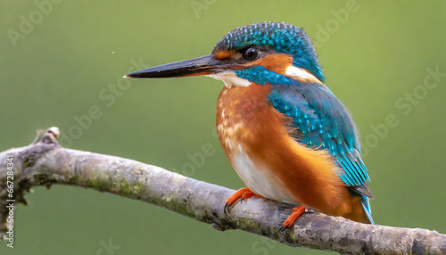 female kingfisher perched on a branch with a green background © Richard