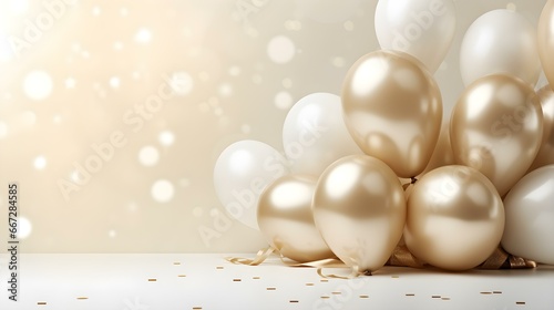 Beige Balloons in front of a Bokeh Background. Festive Template for Holidays and Celebrations