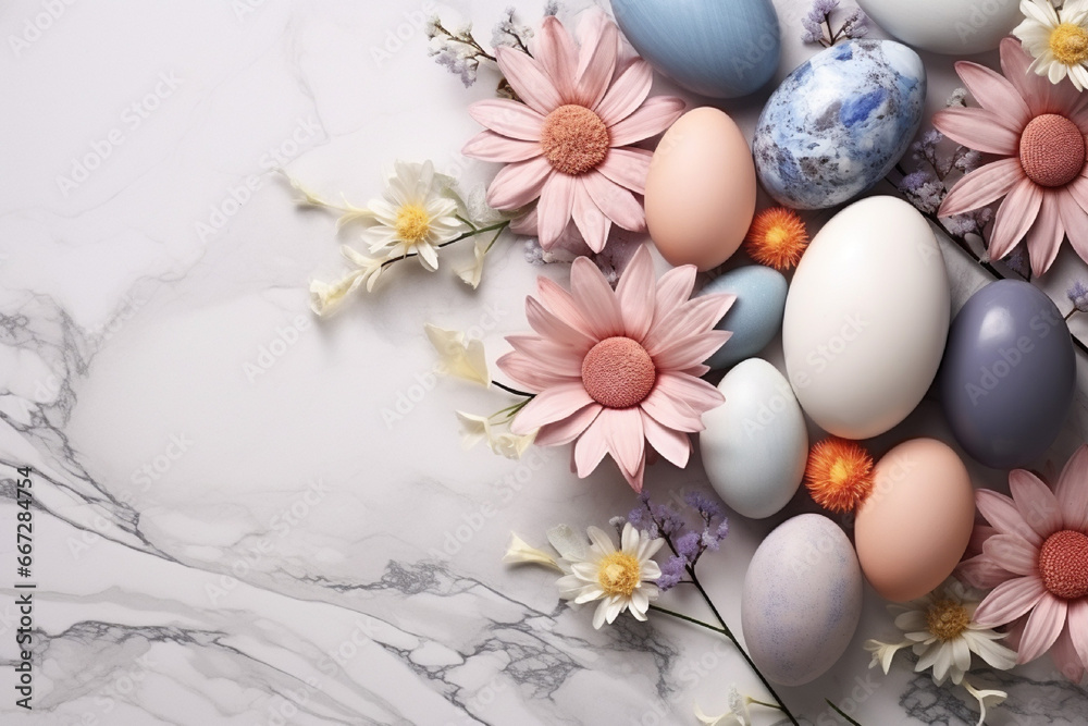 Easter eggs in a white marble background Easter eggs in a white marble background