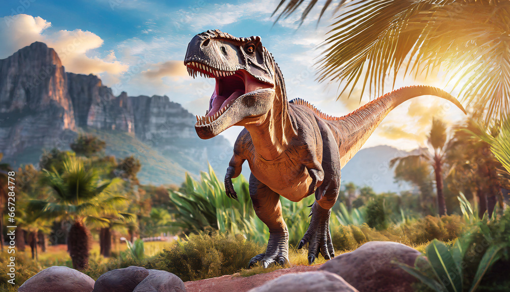 Obraz premium Tyrannosaurus Rex dinosaur. Species of dinosaurs in the nature. 