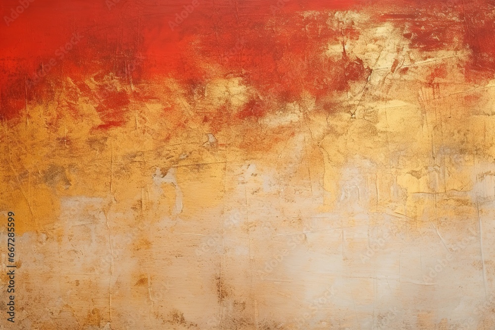 Red and golden chinese background, Art oil and acrylic smear blot canvas painting wall