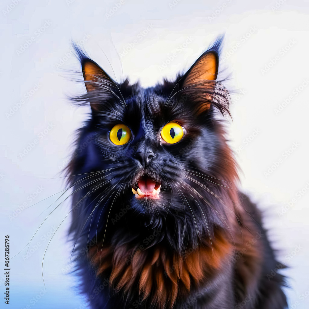 funny portrait of a british longhair cat looking shocked or surprised