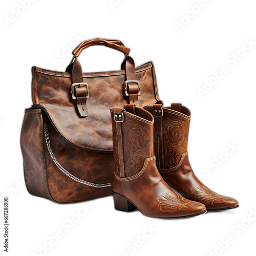 Women's boots and bag isolated on transparent or white background, png