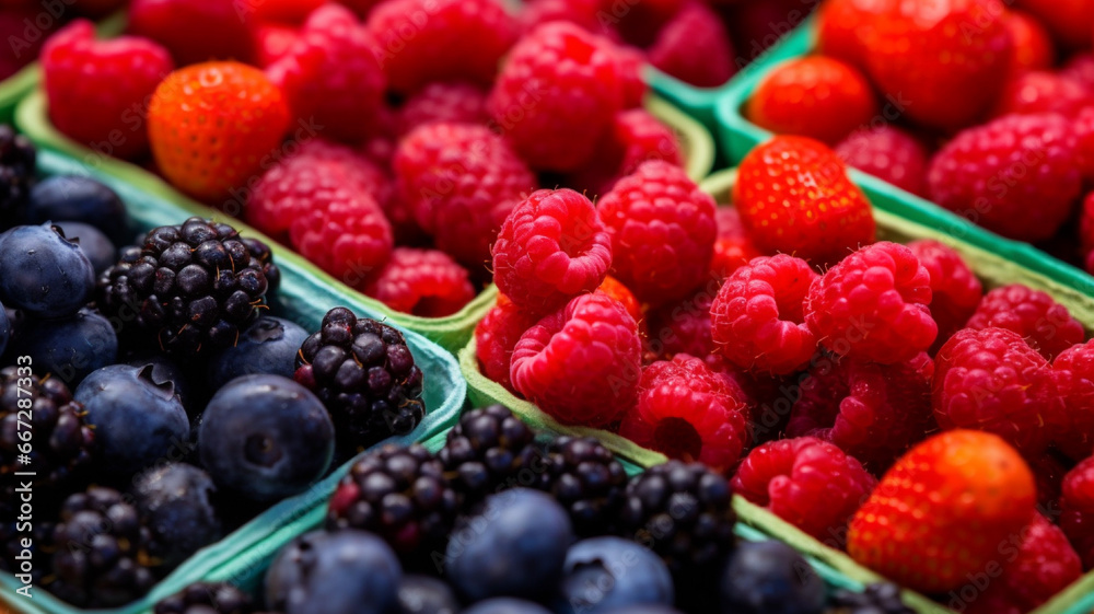 Colorful mix of fresh berries in bowls. Raspberries, blueberries, blackberries, raspberries. Colorful mix of fresh berries in bowls. Raspberries, blueberries, blackberries, raspberries.
