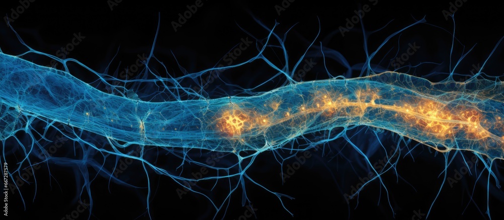Microscopic image of spinal nerve ganglion a collection of nerve cells situated outside the spinal cord near the junction with the spinal nerve With copyspace for text - obrazy, fototapety, plakaty 