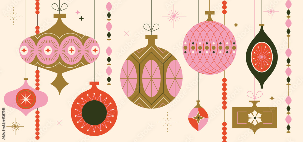 Christmas and new year greetings banner with Christmas vintage ornements