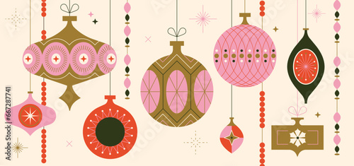 Christmas and new year greetings banner with Christmas vintage ornements