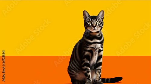 Portrait of a cat on a striped background. Vector illustration. © Samira