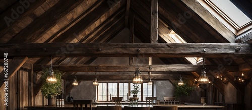 Ceiling made of aged wood beams