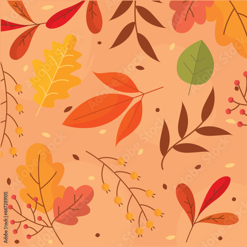 Autumn seasonal pattern background with leaves Vector