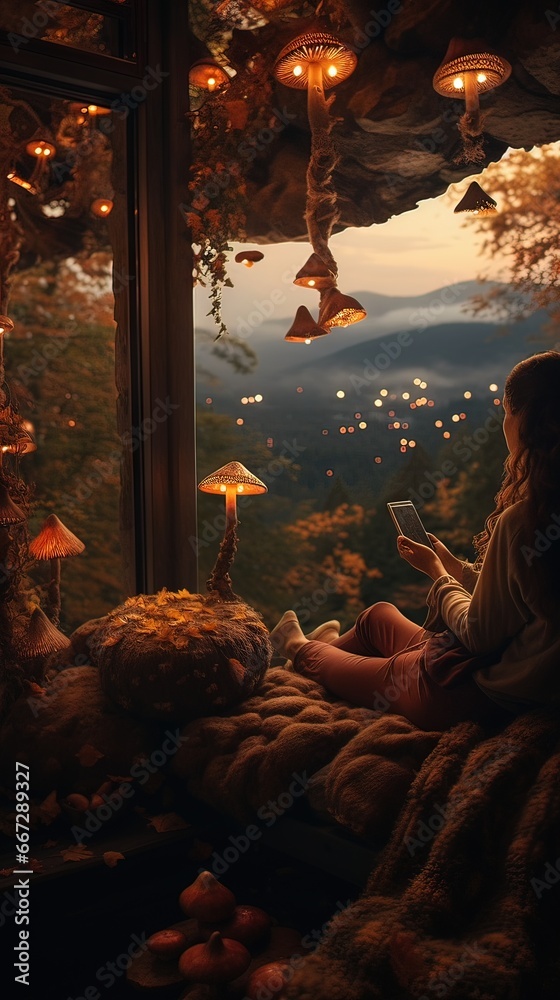 Cozy autumn aesthetic. AI generated art illustration. Cozy autumn aesthetic. AI generated art illustration.