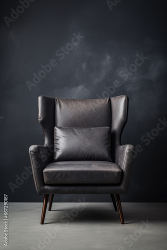AI generation. Black leather chair against a black wall. © Ламина Акулова
