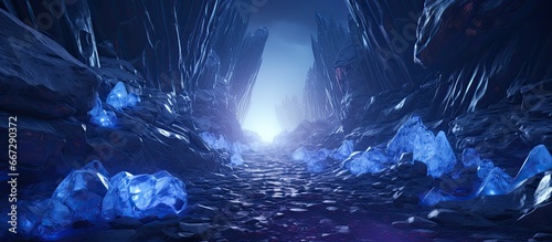 Blue crystal mineral walkway on an alien planet illustrated in Artificial Intelligence for a futuristic sci fi setting
