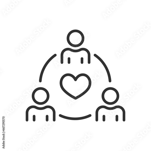 Love triangle, linear icon. Line with editable stroke