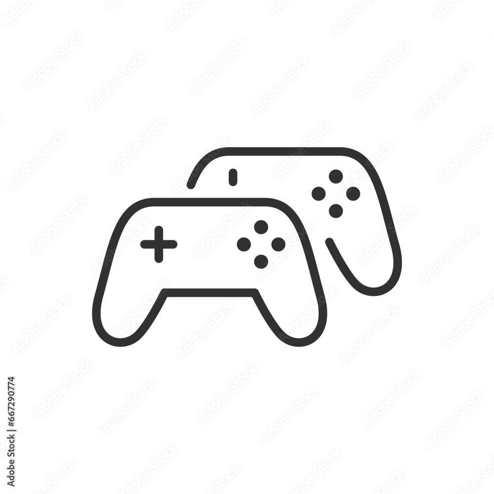 Two gamepads, cooperative play, linear icon, double play, multiplayer. Line with editable stroke Two gamepads, cooperative play, linear icon, double play, multiplayer. Line with editable stroke