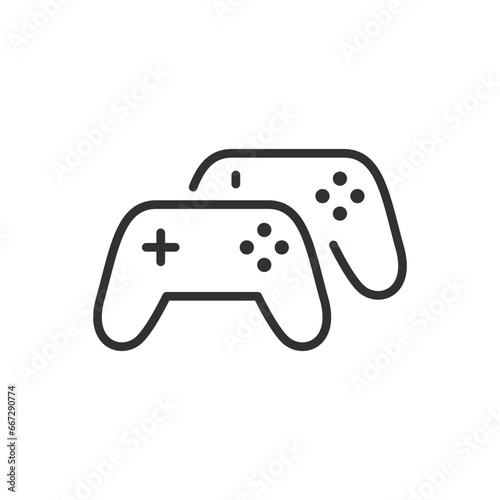 Two gamepads, cooperative play, linear icon, double play, multiplayer. Line with editable stroke