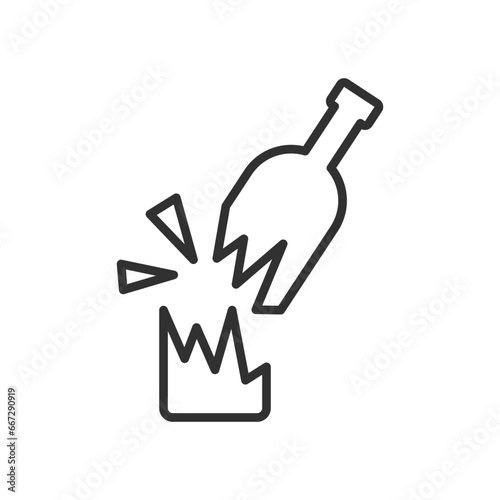 Broken bottle, linear icon, trash. Line with editable stroke