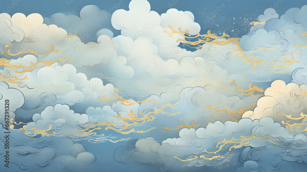 layered blue and white clouds with golden highlights layered blue and white clouds with golden highlights