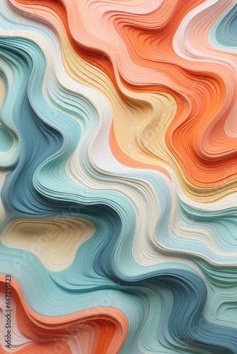Abstract colorful background with waves. Paper art pastel colors background or wallpaper design. 