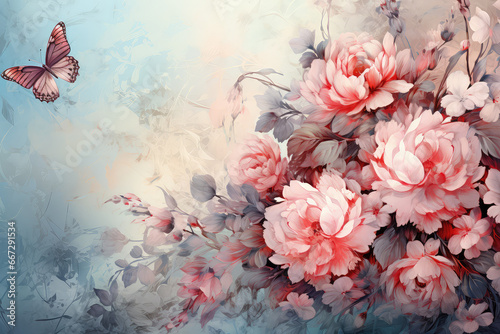 Fototapeta samoprzylepna sztuka komputerowa pokazujaca namalowane piekne kolorowe kwitnace kwiaty,