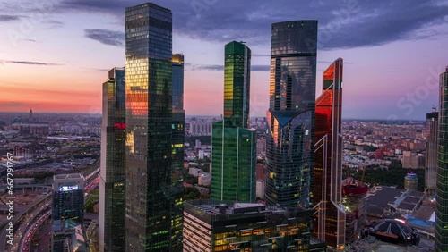 Aerial time lapse of business center of Moscow. Moscow-city 