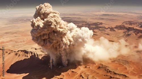 consequences of a shell explosion in the desert view from above