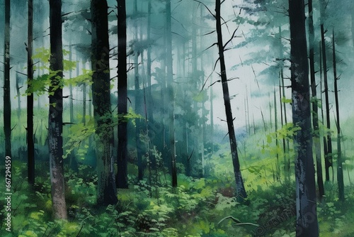 Painting forest. Generative AI