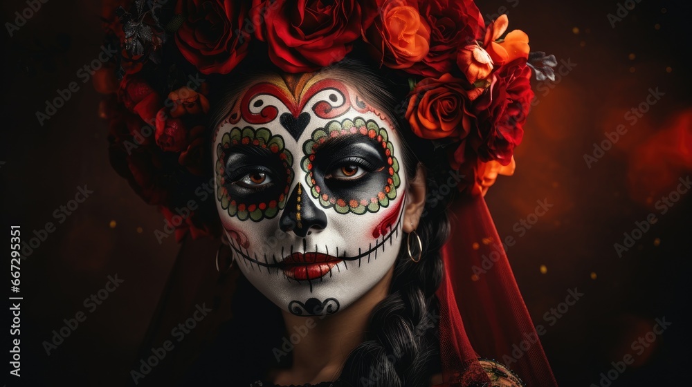 Dia de los Muertos woman with ceremonial make-up