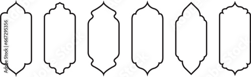 Islamic vector outline shape, indian arch, arab line frame, ramadan ornament, islam door or window, east black icon isolated on white background. Oriental illustration
