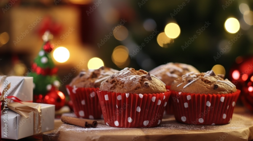 Closeup of Festive Christmas Cinnamon Muffins - Delicious Dessert Perfect for the Holidays!