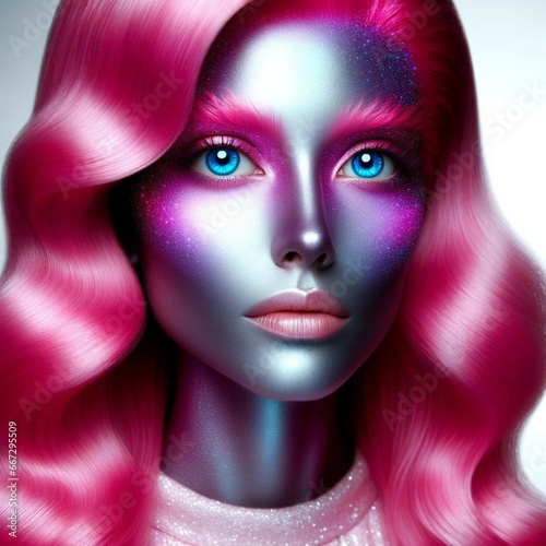 Female Alien with Pink Hair
