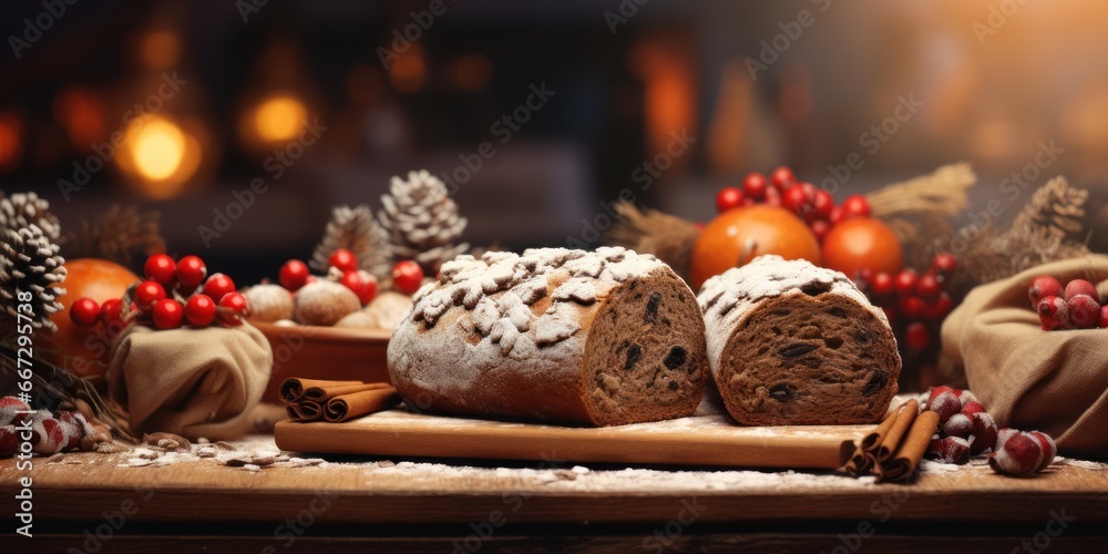 Delicious Christmas Treats with Generative AI: Festive Gingerbread, Cookies, and Decadent Chocolate Cake on a Beautiful Festive Background