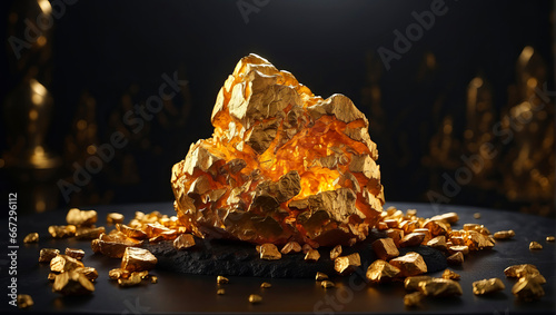 Gold nuggets in a dark setting photo