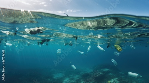 A critical issue that threatens marine life and ecosystems. The presence of plastic waste in the ocean is a serious environmental problem. Serious environmental threat from plastic waste in the ocean.